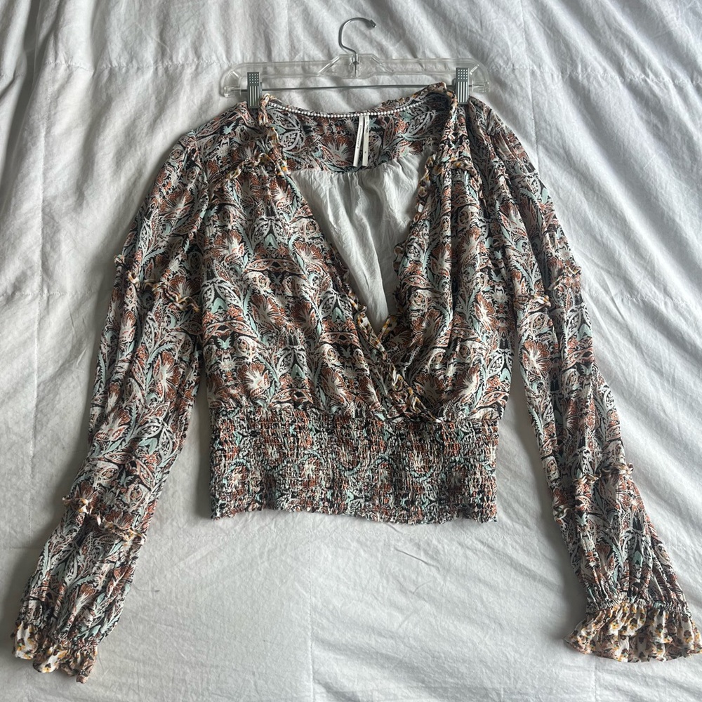 Anthropologie Floral Blouse - Brown and White